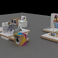 Modern Retail Display Shelves With Platforms Screens Washing Machine And Colorful Decor