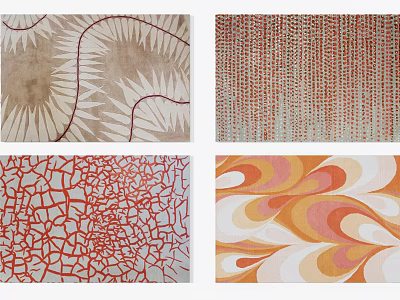 Square Area Rugs with Various Patterns Including Leaf Dot Crack and Wave Designs 3d model