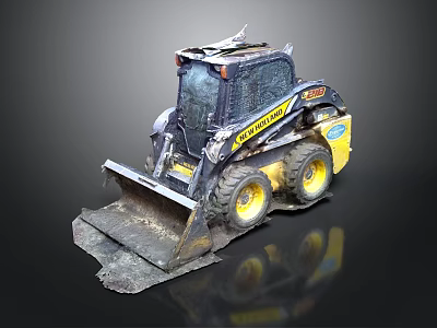 Skid Steer Loader With Yellow Wheels Black Cab And Front Bucket 3d model