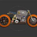 Gray Metallic Motorcycle With Orange Wheels Black Seat And Mechanical Details