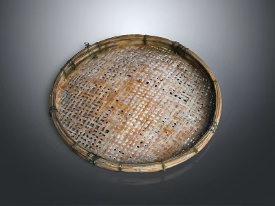 Round Woven Bamboo Sieve Traditional Handmade Household Tool For Food Drying And Sifting 3d model