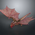 Mythical Dragon Sculpture Featuring Red Wings And Brown Body In Flight Position