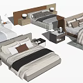 Modern Double Bed Designs with Upholstered Headboards Bedside Tables and Bedding 3d model