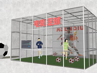 Indoor Esports Football Field With Net Screen Soccer Balls And Players 3d model