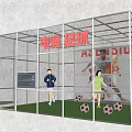 Indoor Esports Football Field With Net Screen Soccer Balls And Players