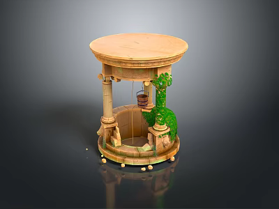 Ornamental Decorative Structure With Round Top Pillars Hanging Lantern And Green Vines 3d model