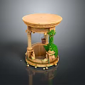 Ornamental Decorative Structure With Round Top Pillars Hanging Lantern And Green Vines