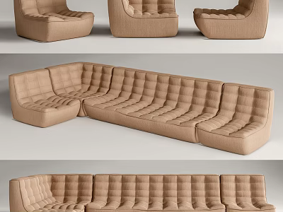 Modern Beige L Shaped Modular Sofa Set With Tufted Stitched Details 3d model