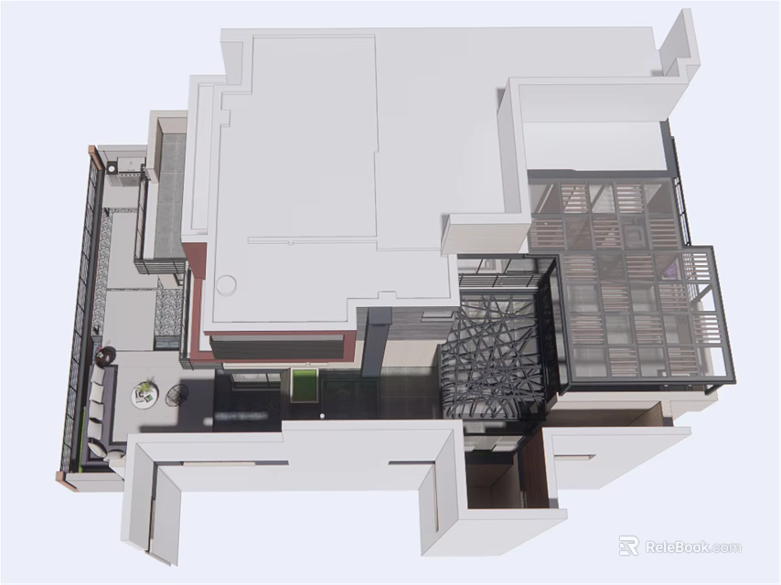 Spacious Courtyard Garden Design With Stone Pathways And Lush Plant Areas 3d model 