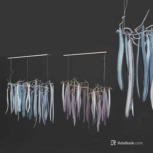 Modern Feather Inspired Chandelier With Blue Purple Gradient Hanging Decor Elements 3d model