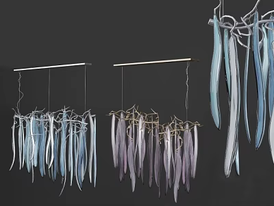 Modern Feather Inspired Chandelier With Blue Purple Gradient Hanging Decor Elements 3d model