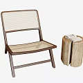 Leisure Chair with Wooden Frame Rattan Seat and Backrest Plus Tree Stump Stool and Magazine