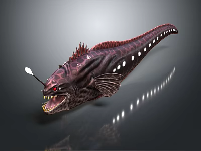 Angler Fish With Sharp Teeth Luminous Lure And White Spots On Dark Purple Body 3d model