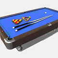 Billiard Table Sports Equipment With Blue Felt Surface Billiard Balls And Wooden Cues On Frame