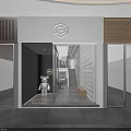 Modern Clothing Store Interior With Wall of Displayed Shoes Staircase And Clothing Displays