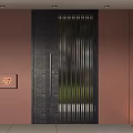 Modern Black Front Door With Vertical Metal Slats Brown Wall And House Number 27