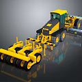 Yellow Heavy Duty Construction Road Grader With Multiple Blades And Rollers 3d model