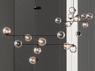 Modern Black Metal Geometric Chandelier With Multiple Transparent Glass Globe Lights 3d model
