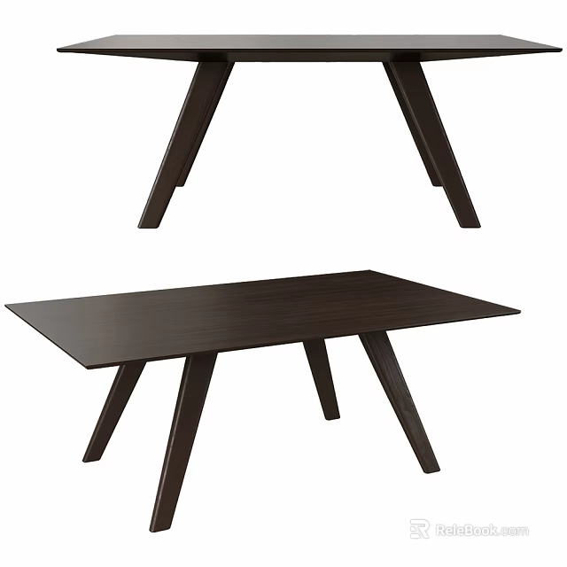 Black Wooden Rectangular Table with Three Sturdy Legs and Smooth Surface Design 3d model