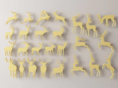 Golden Deer Wall Decor With Multiple Poses For Home Interior Decoration 3d model