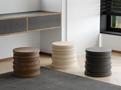 Modern Round Brown Beige Black Stackable Stools In Home Interior Design 3d model