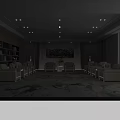 Modern Spacious VIP Meeting Room With Elegant Sofa Seats And Chinese Style Landscape Art Decoration