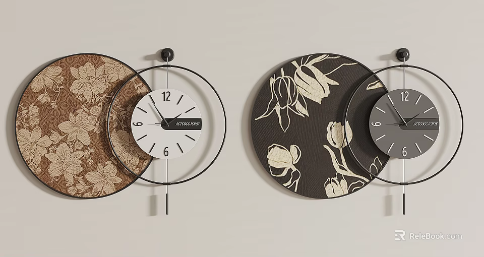 Stylish Wall Clocks With Floral Patterns For Home Decor 3d model 