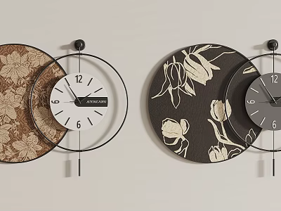 Stylish Wall Clocks With Floral Patterns For Home Decor 3d model