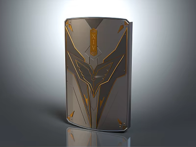 Futuristic Silver Gray Shield Weapon With Golden Accents And Modern Geometric Design 3d model
