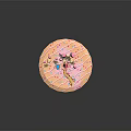 Vibrant Cartoon Scene With Circular Platform Pink Mushrooms Small Houses Colorful Trees Spots And Stripes