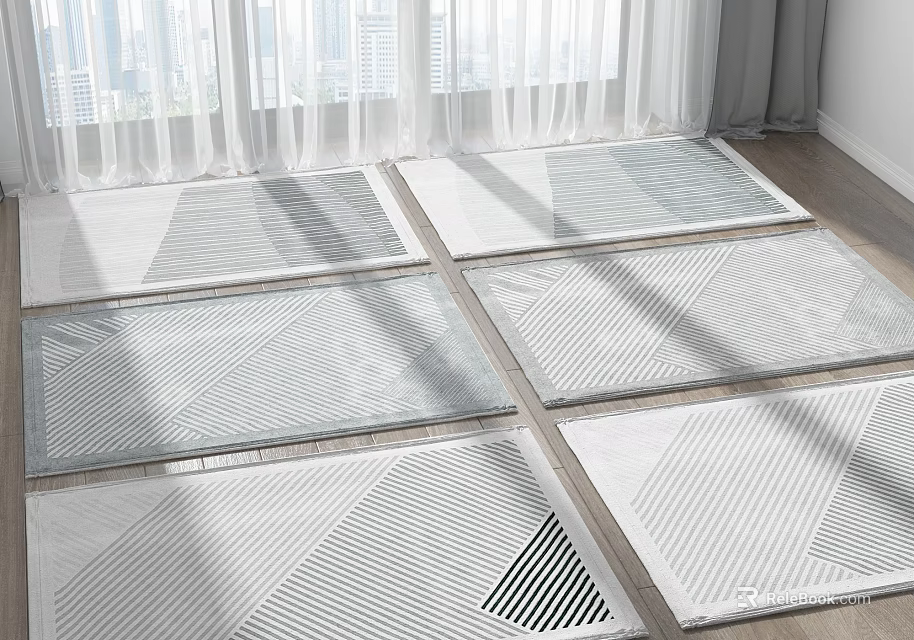 Square Rugs With Geometric Patterns In Well Lit Room 3d model 
