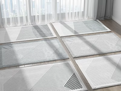 Square Rugs With Geometric Patterns In Well Lit Room 3d model
