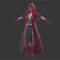 3D Fantasy Female Character in Red Hooded Cloak Dark Skirt Gloves and Boots