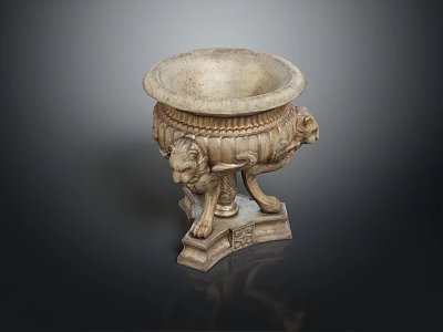 Vintage Style Decorative Household Item With Lion Head Accents And Carved Base Stand 3d model