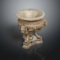 Vintage Style Decorative Household Item With Lion Head Accents And Carved Base Stand