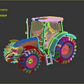 Orange And White Tractor With Large Black Tires Glass Cab And Ladder
