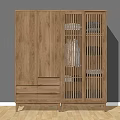 Modern Wooden Wardrobe With Sliding Grille Doors And Drawer Storage