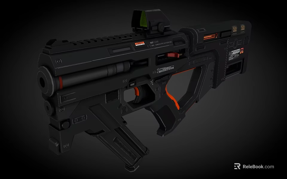 Modern Black Tactical Rifle With Tactical Scope Orange Grip And Sleek Structure 3d model