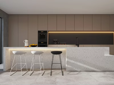 Modern Pantry Interior Design With Bar Counter Stools And Kitchen Cabinets 3d model