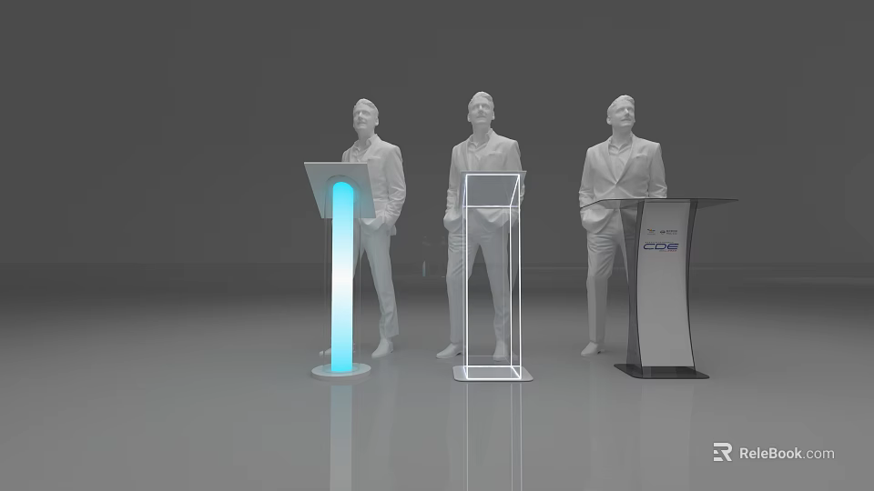 Three Functional Podiums With Different Designs Featuring Illuminated Stand And Transparent Frame 3d model 