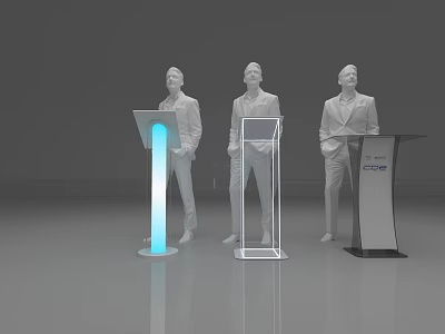 Three Functional Podiums With Different Designs Featuring Illuminated Stand And Transparent Frame 3d model