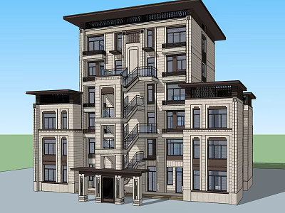 Multi Story Detached Villa Exterior With Staircase Large Windows And Architectural Design 3d model