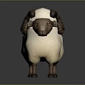 Cartoon Style 3D Sheep Model with White Wool Brown Head Curved Horns and Yellow Eyes