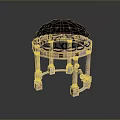 Ornate Outdoor Structure Featuring Pink Columns Black Filigree Dome And Decorative Bases