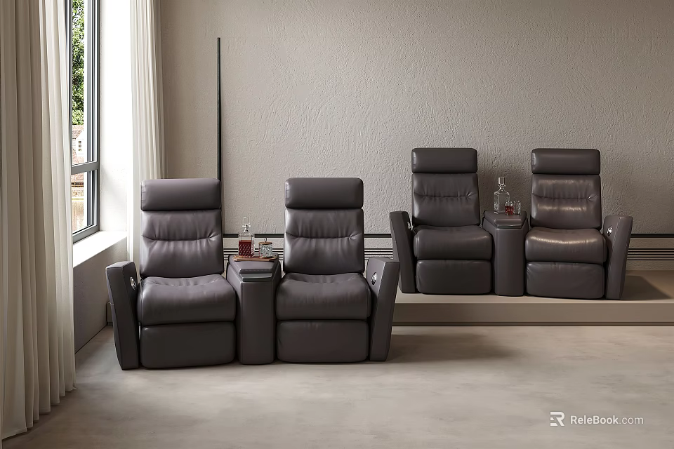 Four Gray Massage Chairs In Indoor Setting With Window Side Small Tables 3d model 