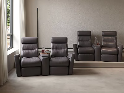 Four Gray Massage Chairs In Indoor Setting With Window Side Small Tables 3d model