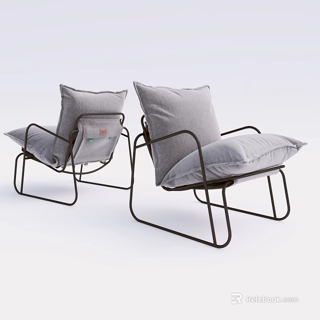 Modern Two Single Sofas With Metal Frame And Gray Cushions Design 3d model 
