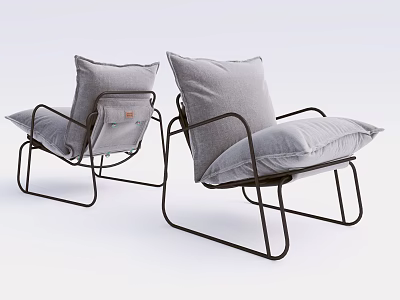 Modern Two Single Sofas With Metal Frame And Gray Cushions Design 3d model