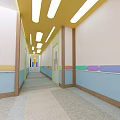 Colorful Children Corridor With Staircase And Decorative Ceiling Strips 3d model