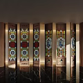 Elegant Stained Glass Wooden Screen With Colorful Patterns For Interior Design